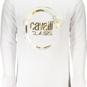 CAVALLI CLASS MEN'S WHITE ZIPLESS SWEATSHIRT