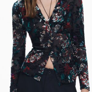 DESIGUAL WOMEN'S LONG-SLEEVED SHIRT, BLACK