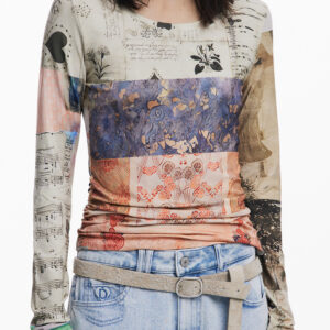 DESIGUAL WOMEN'S LONG-SLEEVE T-SHIRT BEIGE